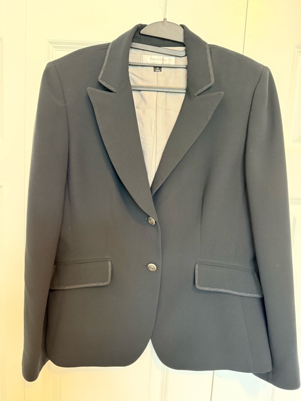 Tahari Navy  Women's Notch-Lapel Blazer with Decorative Trim
